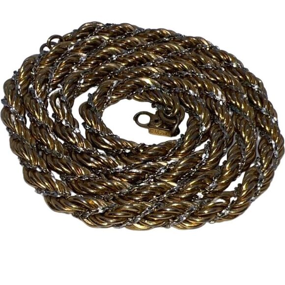 Vintage Monet Gold & Silver Tone Twisted Rope Chain Heavy Duty Necklace - Picture 6 of 6